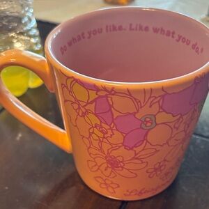 Life Is Good Orange and Pink Floral Mug